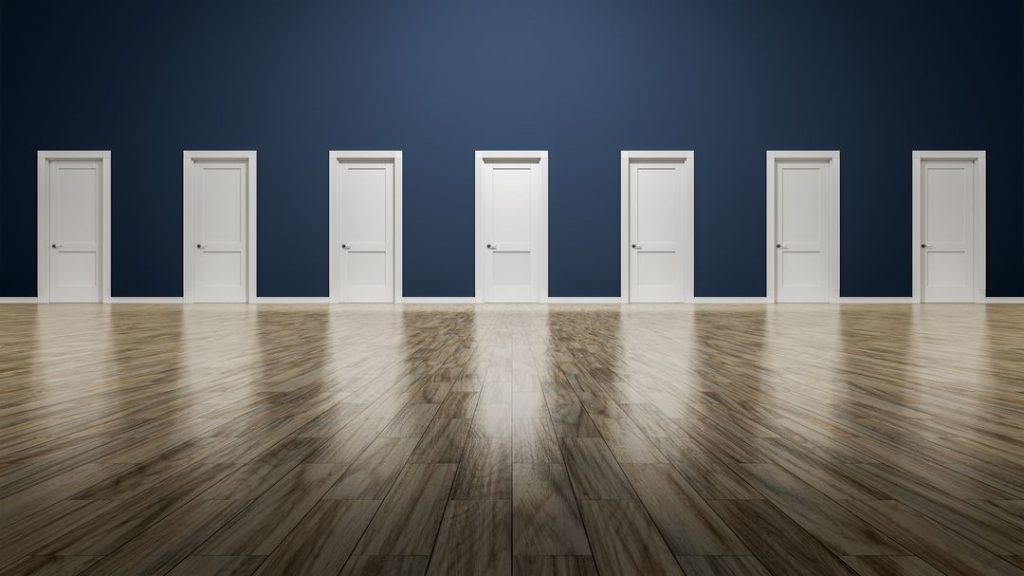 7 doors in a room to show the techniques for beating opioid addiction
