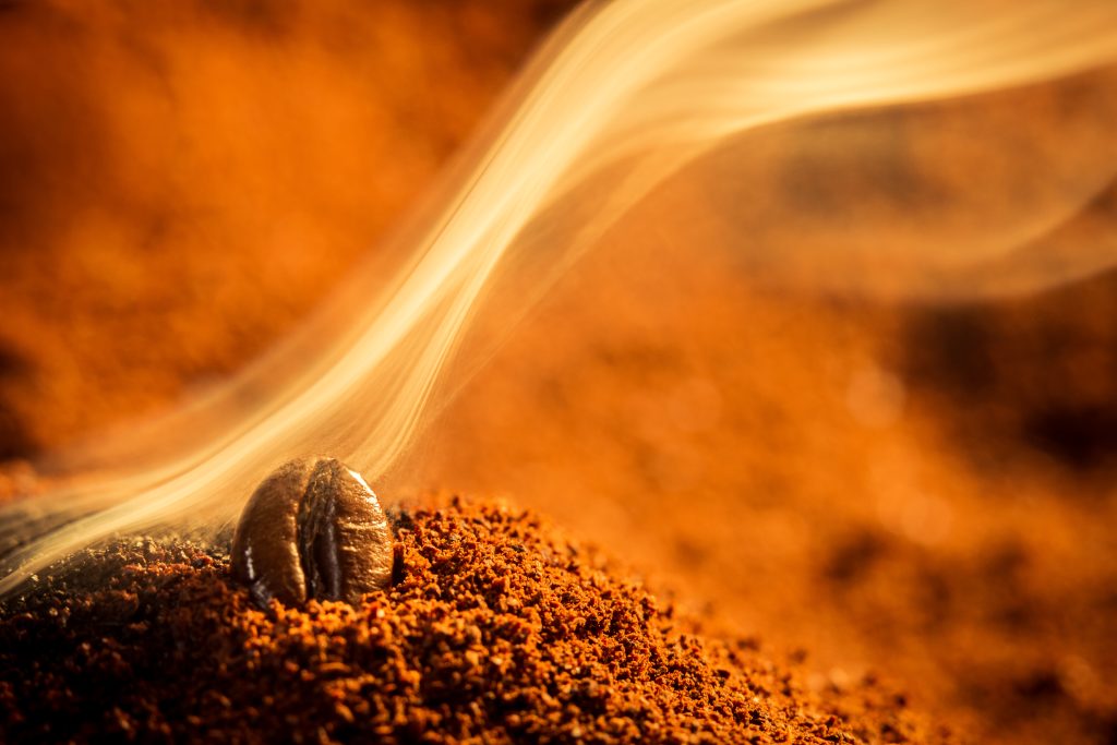 closeup of a single burned coffee bean, showing the dangers of caffeine addiction