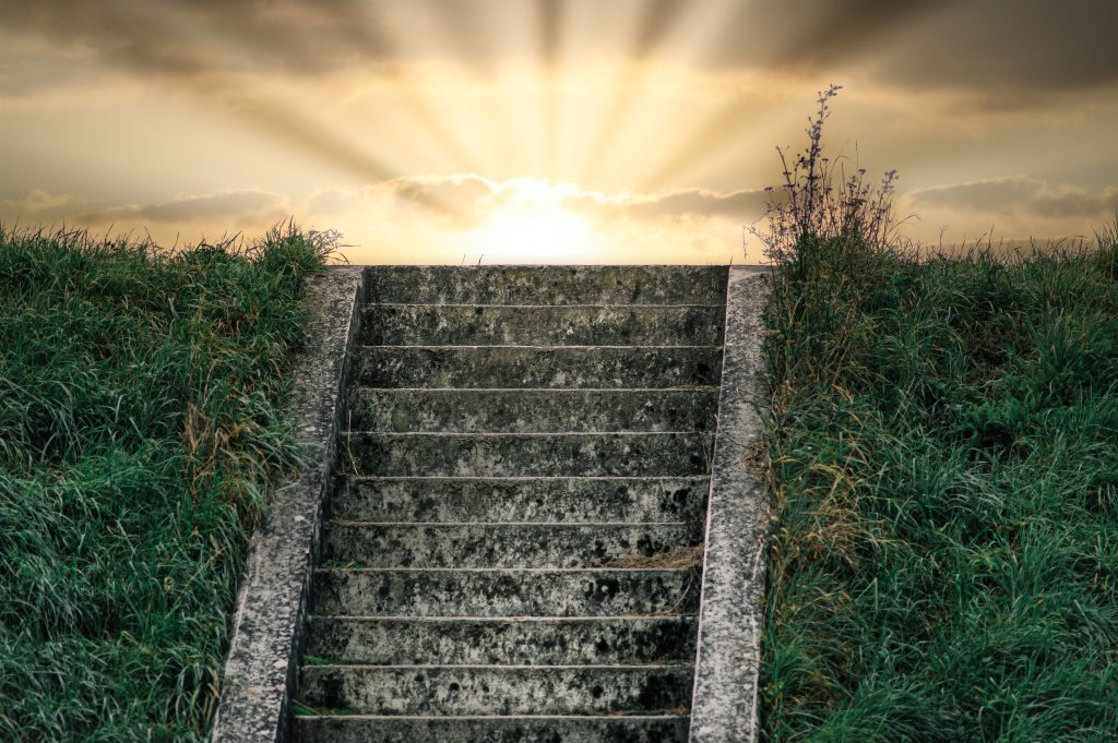 steps leading up to the sunshine, symbolizing the power of the 12 step program